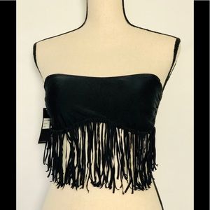 B. SPLIT Black Fringe Bikini Top L